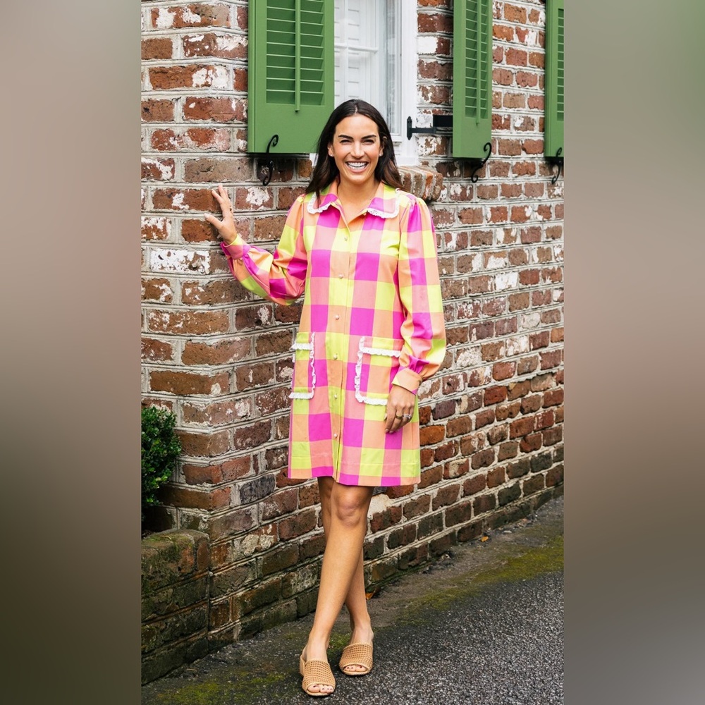 August Morgan Pink and Green Checkered Dress